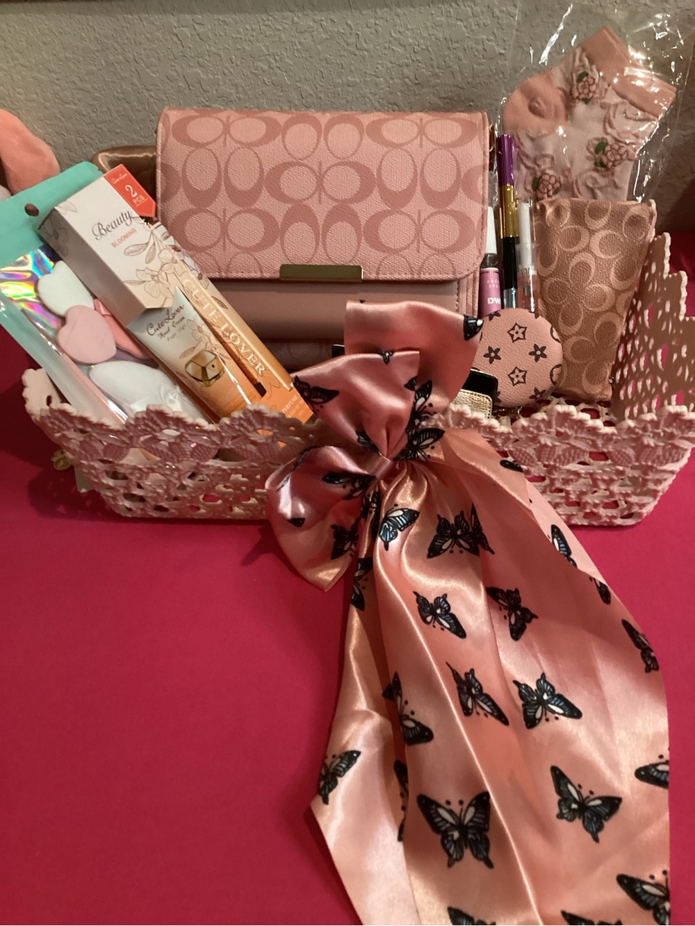 Pink Crossbody with Satin Butterfly bow with Matching Pink Accessories
